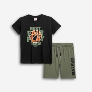 126-101105-1 Funky Σετ μπλούζα βερμούδα αγόρι μαύρο χακί