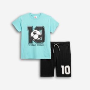 126-101110-1 Funky Σετ μπλούζα βερμούδα αγόρι τυρκουάζ μαύρο