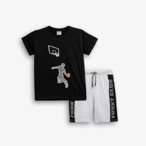 126-101209-1 Funky Σετ μπλούζα βερμούδα αγόρι μαύρο λευκό