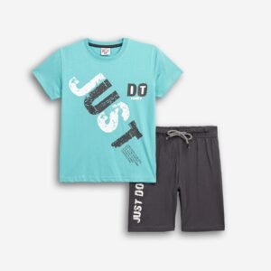 126-101216-1 Funky Σετ μπλούζα βερμούδα αγόρι τυρκουάζ ανθρακί