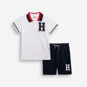 126-101304-1 Funky Σετ μπλούζα πόλο βερμούδα πικέ αγόρι λευκό μπλέ