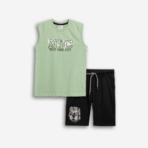 126-101404-1 Funky Σετ αμάνικο βερμούδα αγόρι γρασίδι μαύρο