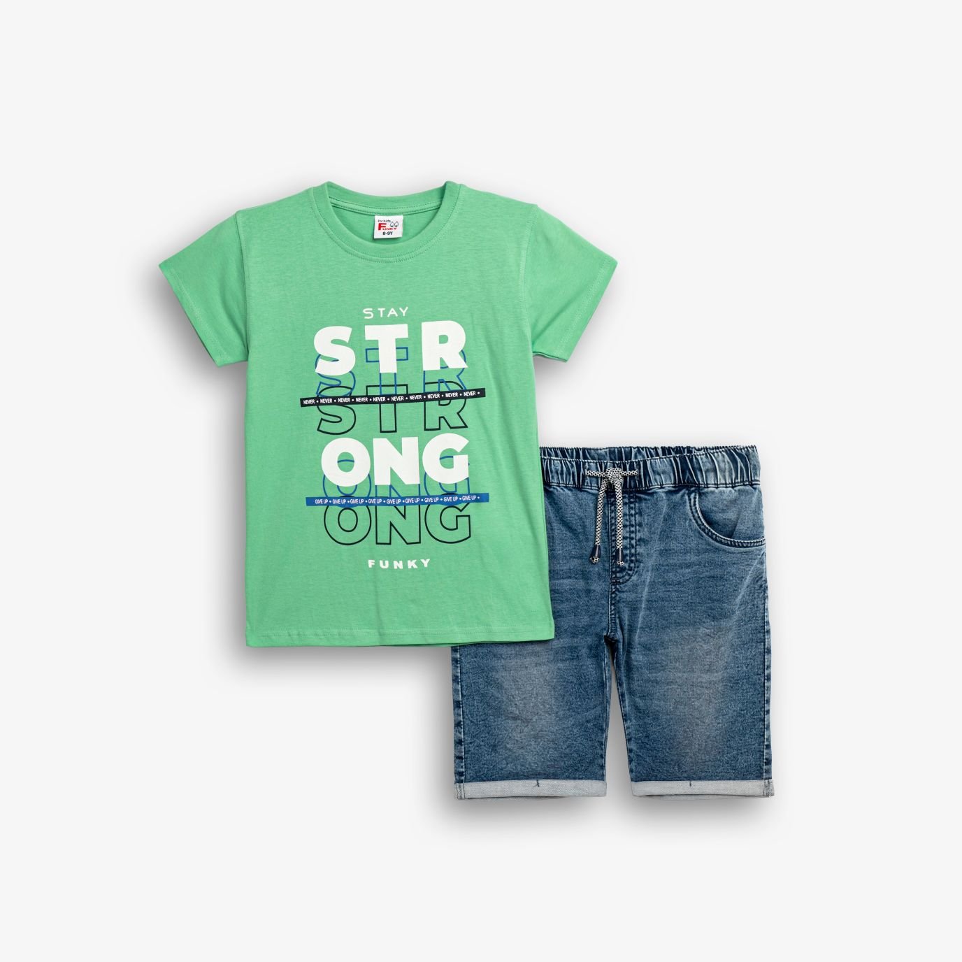 126-102100-1 Funky Σετ μπλούζα βερμούδα τζιν αγόρι parrot green μπλέ