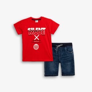 126-102105-2 Funky Σετ μπλούζα βερμούδα τζιν αγόρι κόκκινο μπλέ