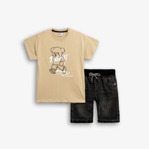 126-102106-1 Funky Σετ μπλούζα βερμούδα τζιν αγόρι μπέζ άμμου μαύρο