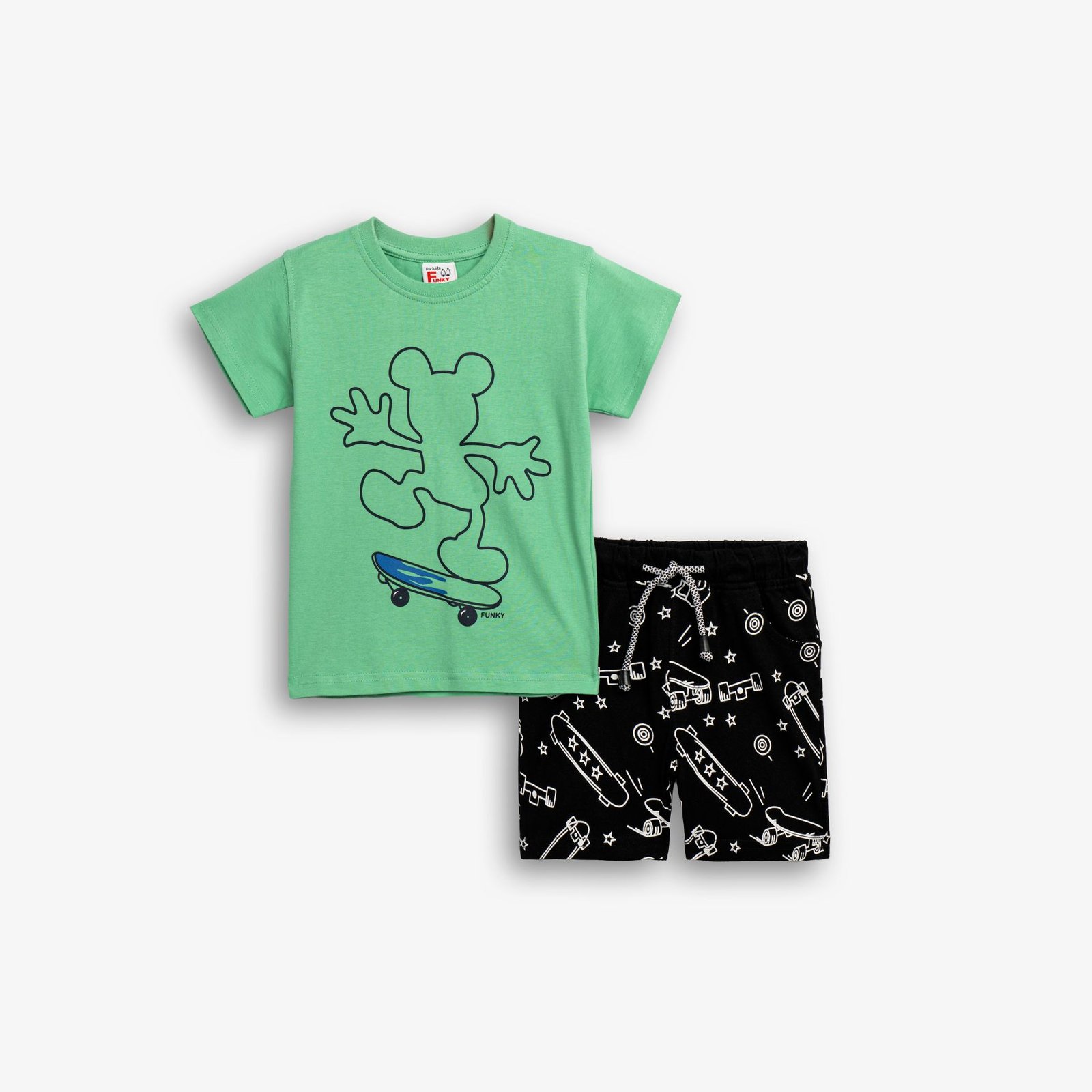 126-301112-1 Funky Σετ μπλούζα βερμούδα αγόρι parrot green μαύρο allover