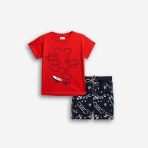 126-301112-2 Funky Σετ μπλούζα βερμούδα αγόρι κόκκινο μπλέ allover