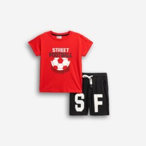 126-301113-1 Funky Σετ μπλούζα βερμούδα αγόρι κόκκινο μαύρο