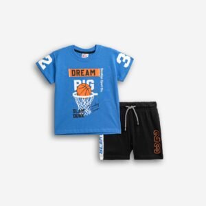 126-301124-1 Funky Σετ μπλούζα βερμούδα αγόρι ανοιχτό ρουά μαύρο-λευκό