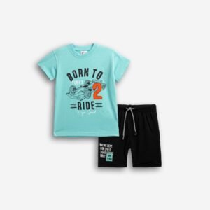 126-301133-1 Funky Σετ μπλούζα βερμούδα αγόρι τυρκουάζ μαύρο