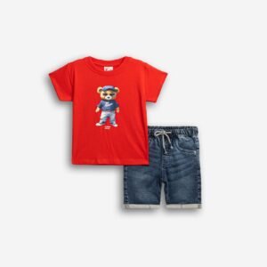126-302104-1 Funky Σετ μπλούζα βερμούδα τζιν αγόρι κόκκινο μπλέ