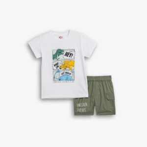 126-303101-1 Funky Σετ μπλούζα βερμούδα σταθερή αγόρι λευκό ανοιχτό χακί