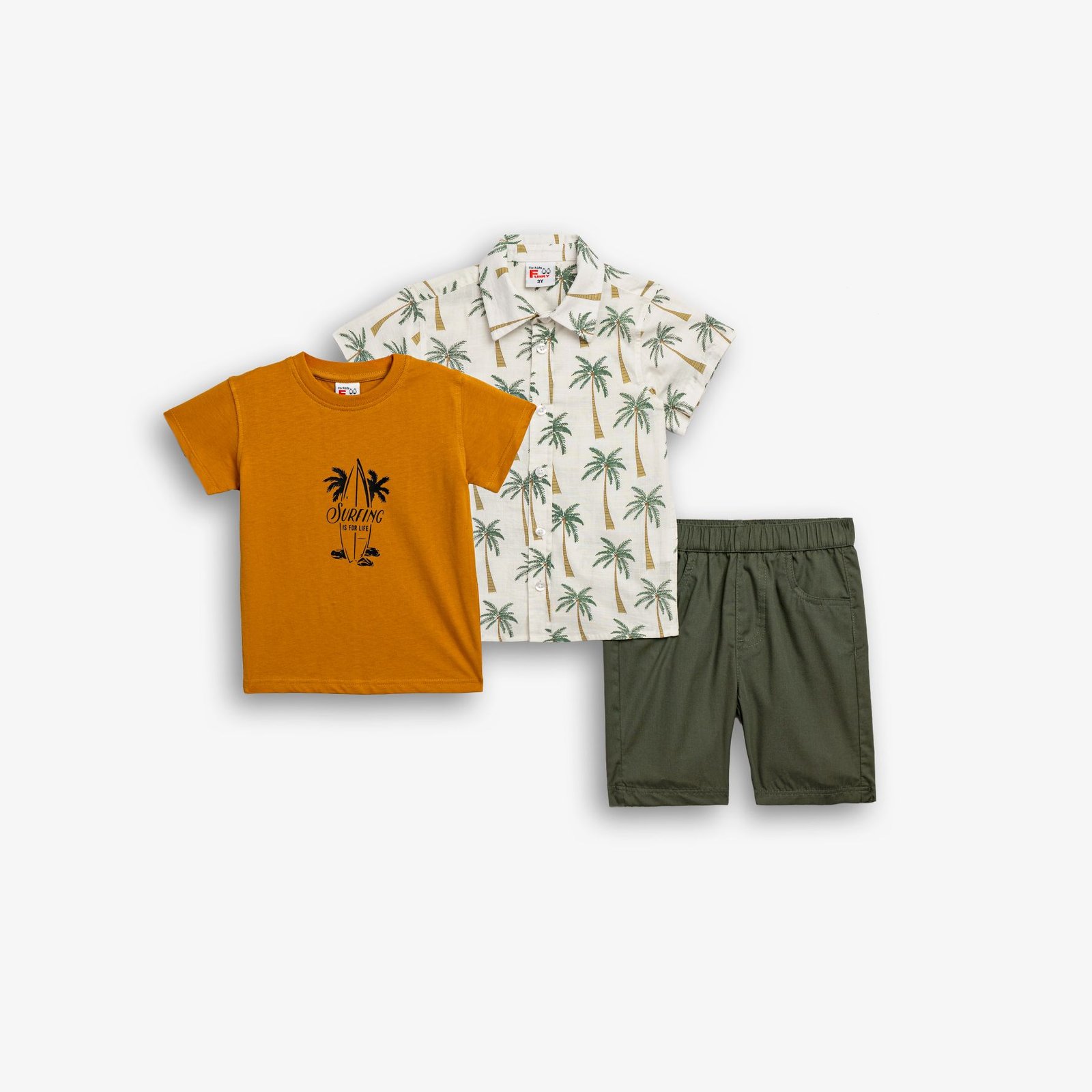 126-395107-1 Funky Σετ 3τμχ πουκάμισο μπλούζα βερμούδα αγόρι εκρού allover τζίντζερ χακί