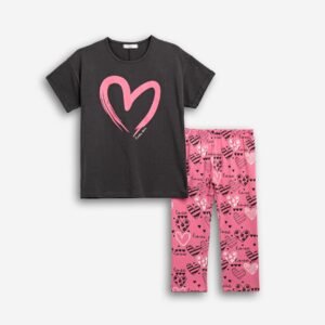 126-519116-1 Funky Σετ μπλούζα κολάν κορίτσι ανθρακί candy pink allover