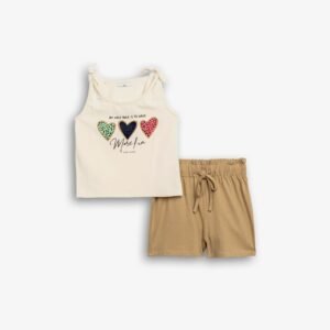 126-524108-1 Funky Σετ μπλούζα σορτς κορίτσι εκρού μόκα