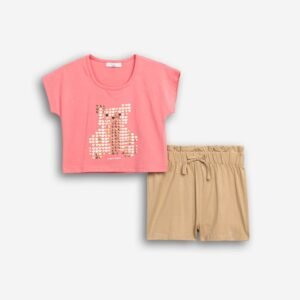 126-524109-1 Funky Σετ μπλούζα σορτς κορίτσι crayon rouge μόκα