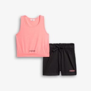 126-524114-2 Funky Σετ μπλούζα σορτς κορίτσι φωσφορούχο ανοιχτό σομόν ανθρακί