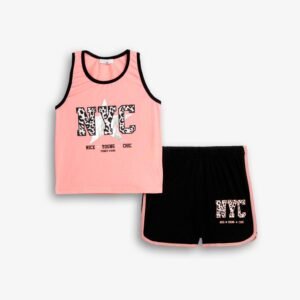 126-524128-1 Funky Σετ μπλούζα σορτς κορίτσι φωσφορούχο ανοιχτό σομόν μαυρό