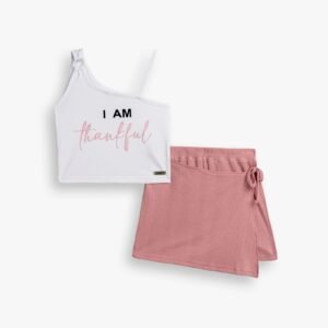 126-524131-1 Funky Σετ μπλούζα σορτσόφουστα  κορίτσι λευκό άγριο τριαντάφυλλο