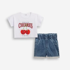 126-526100-1 Funky Σετ μπλούζα σορτς τζιν κορίτσι λευκό μπλέ