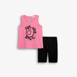 126-527101-1 Funky Σετ μπλούζα κολάν ποδηλατικό κορίτσι candy pink μαύρο