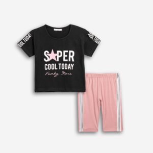 126-527103-1 Funky Σετ μπλούζα κολάν ποδηλατικό κορίτσι μαύρο άγριο τριαντάφυλλο