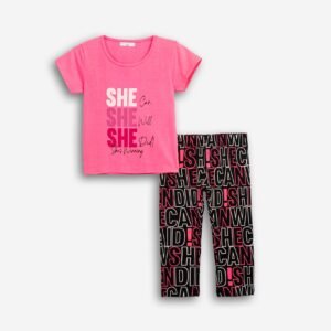 126-539104-1 Funky Σετ μπλούζα κολάν κορίτσι φωσφορούχο ροζ μαύρο allover