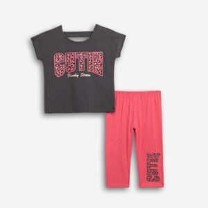 126-539127-2 Funky Σετ μπλούζα κολάν κορίτσι ανθρακί φλαμίνγκο