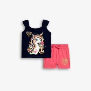 126-724103-2 Funky Σετ μπλούζα σορτς κορίτσι μπλέ φλαμίνγκο