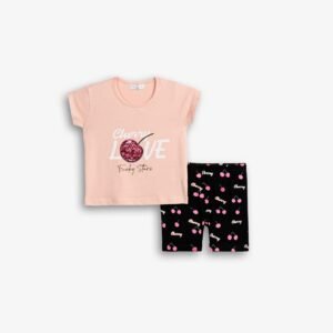 126-727101-1 Funky Σετ μπλούζα κολάν ποδηλατικό κορίτσι ροζ πούδρας μαύρο allover