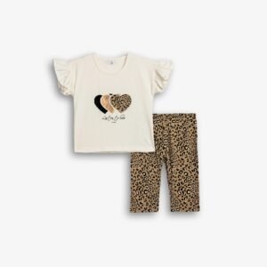 126-739105-2 Funky Σετ μπλούζα κολάν κορίτσι εκρού μόκα allover