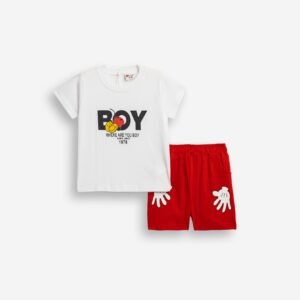126-801113-1 Funky Σετ μπλούζα βερμούδα μηνών αγόρι λευκό κόκκινο