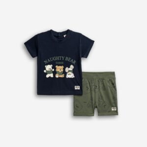 126-801200-1 Funky Σετ μπλούζα βερμούδα μηνών αγόρι μπλέ  χακί allover