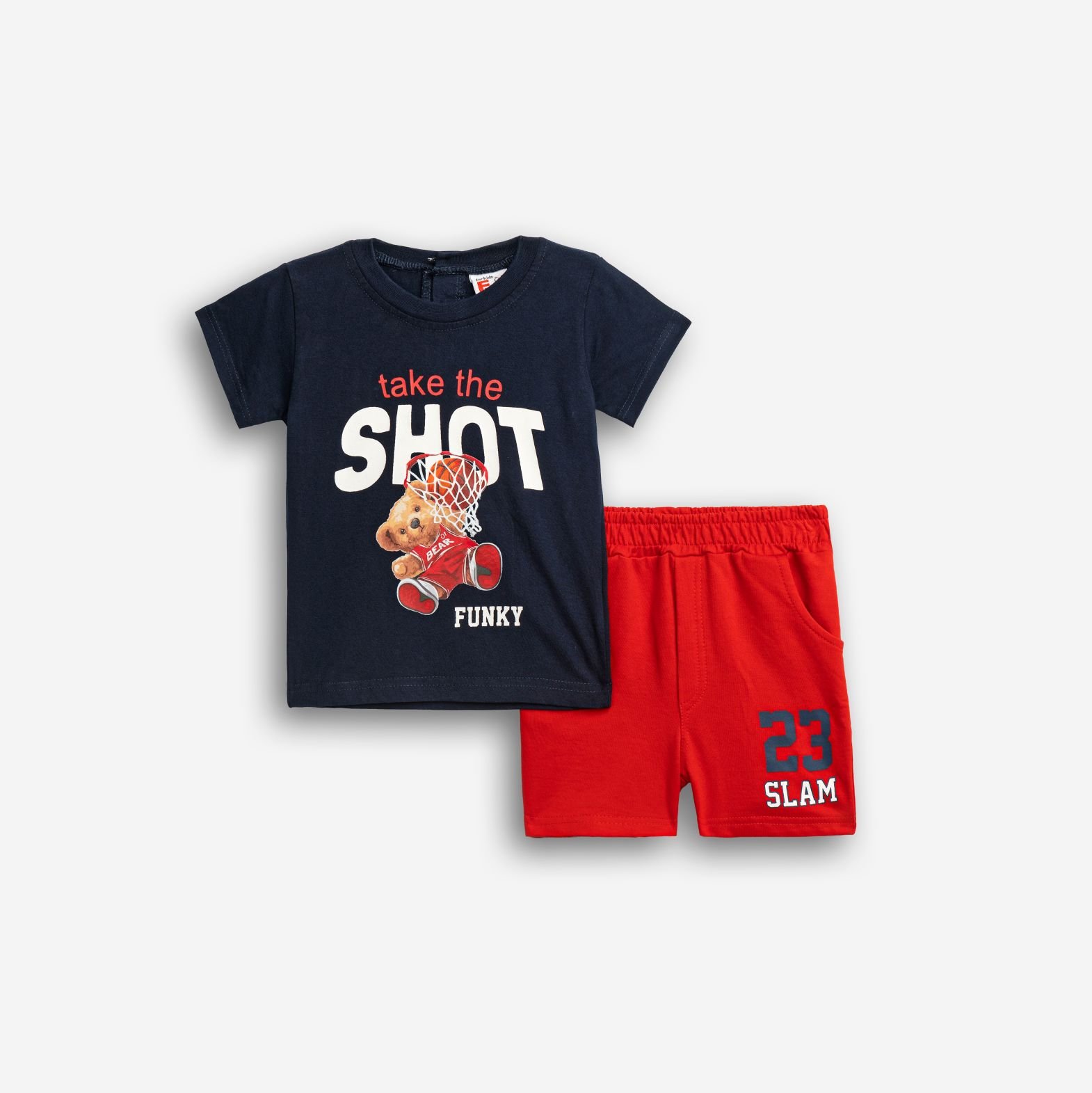 126-801205-1 Funky Σετ μπλούζα βερμούδα μηνών αγόρι μπλέ κόκκινο