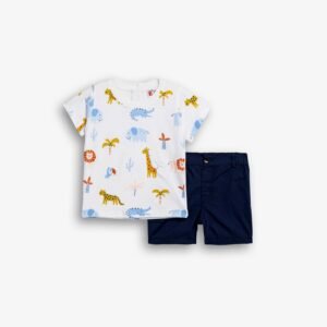 126-804105-1 Funky Σετ μπλούζα βερμούδα σταθερή μηνών αγόρι λευκό allover ραφ