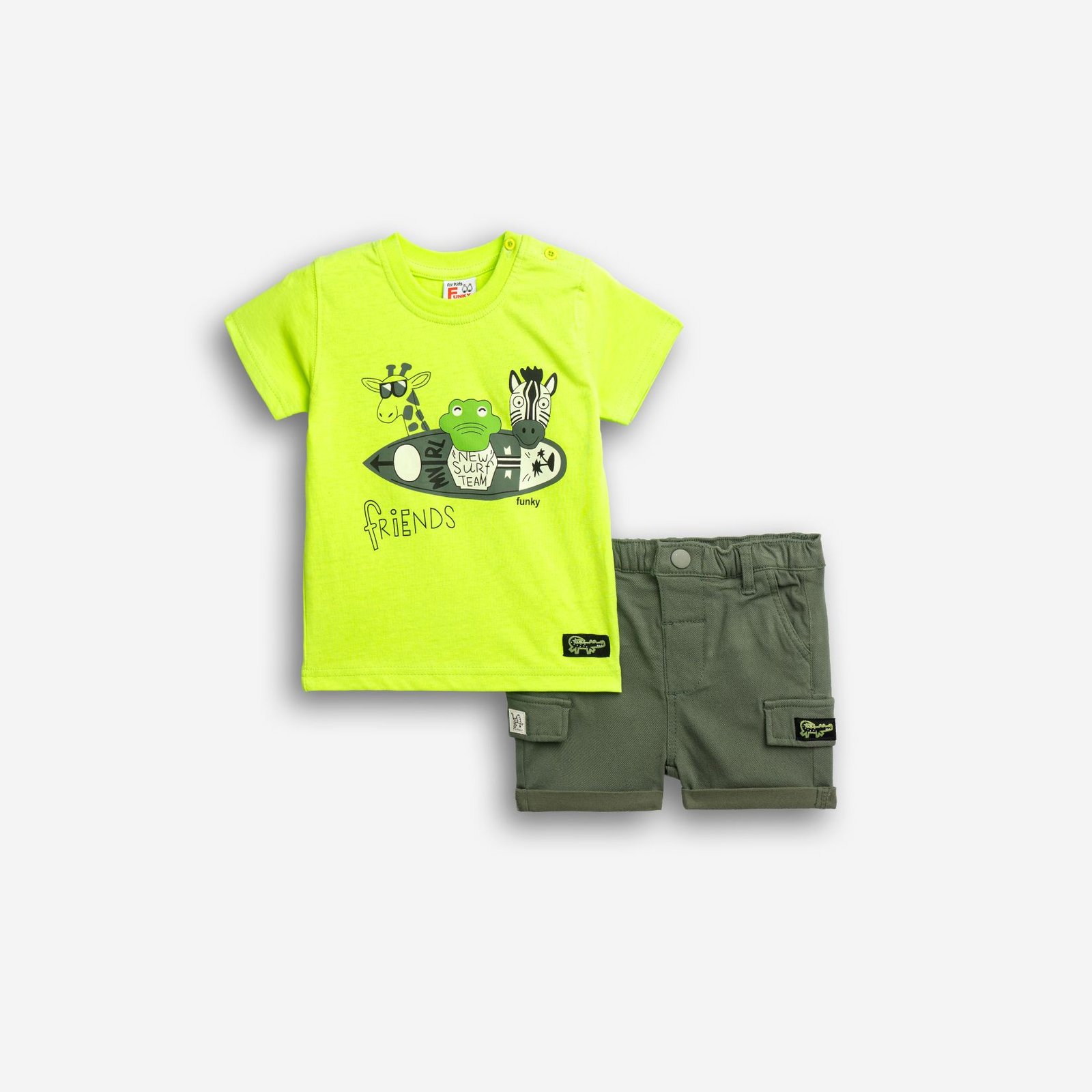 126-822105-1 Funky Σετ μπλούζα βερμούδα μηνών αγόρι fluo melon χακί