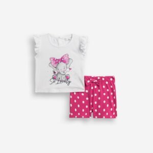126-924100-1 Funky Σετ μπλούζα σορτς μηνών κορίτσι λευκό φούξια allover