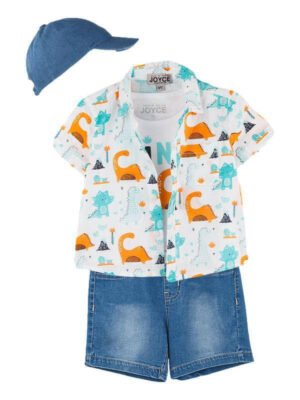 2440002 Joyce Σετ 3τμχ πουκάμισο μπλούζα βερμούδα μηνών αγόρι λευκό allover