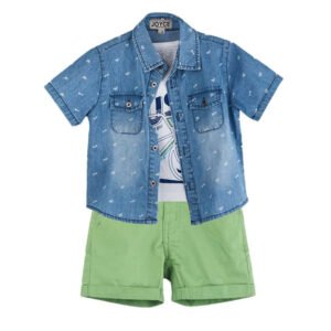 2442023 Joyce Σετ πουκάμισο μπλούζα βερμούδα αγόρι μπλε πράσινο