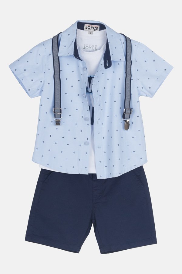 2544012 Joyce Σετ πουκάμισο μπλούζα βερμούδα αγόρι σιέλ μπλε