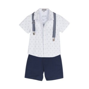 2544011 Joyce Σετ πουκάμισο μπλούζα βερμούδα αγόρι λευκό μπλε