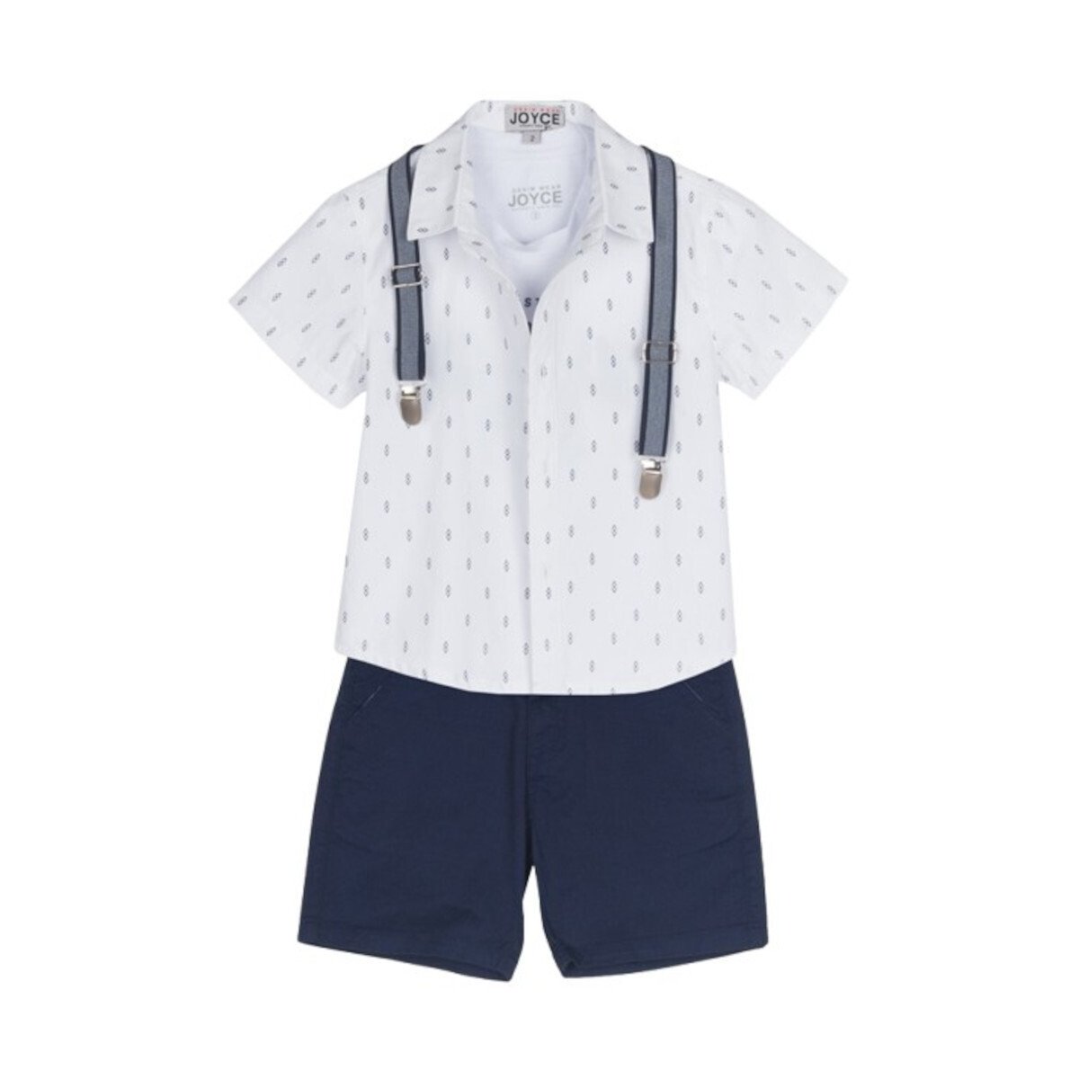2544011 Joyce Σετ πουκάμισο μπλούζα βερμούδα αγόρι λευκό μπλε