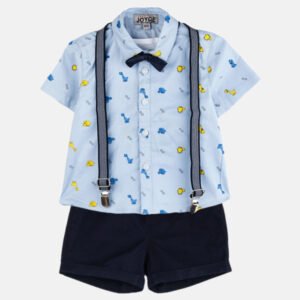 2440003 Joyce Σετ 3τμχ πουκάμισο μπλούζα βερμούδα μηνών αγόρι σιέλ allover