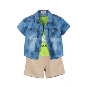 2442020 Joyce Σετ πουκάμισο μπλούζα βερμούδα αγόρι μπλε μπεζ