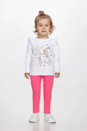 2611112 Joyce Σετ μπλούζα κολάν κορίτσι λευκό ροζ