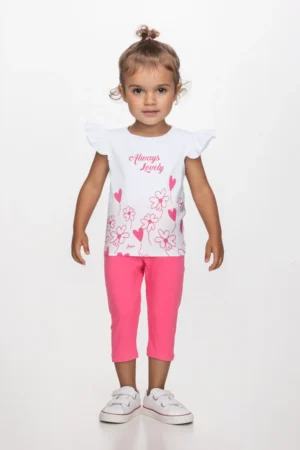 2611121 Joyce Σετ μπλούζα κολάν κορίτσι λευκό ροζ