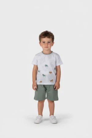 2612132 Joyce Σετ μπλούζα βερμούδα αγόρι λευκό allover