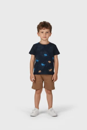 2612132 Joyce Σετ μπλούζα βερμούδα αγόρι μπλε allover