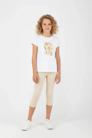 2613122 Joyce Σετ μπλούζα κολάν κορίτσι λευκό μπεζ