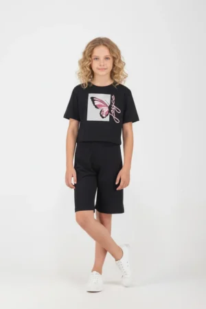 2613137 Joyce Σετ μπλούζα βερμούδα κορίτσι μαύρο